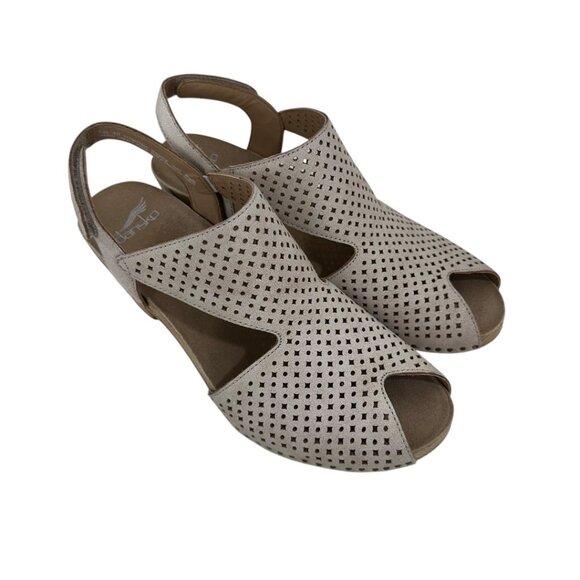 Dansko Teagan Womens Beige Perforated Leather Heeled Sandals SZ 40 EU/ 9.5-10 US - Picture 16 of 16